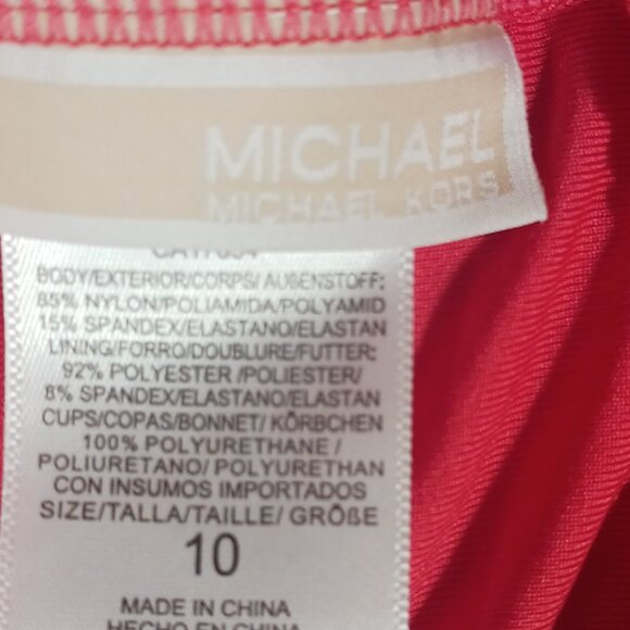 Michael Kors One Piece Swimsuit, Size 10, Coral with Gold MK Accent on Strap - Picture 2 of 14